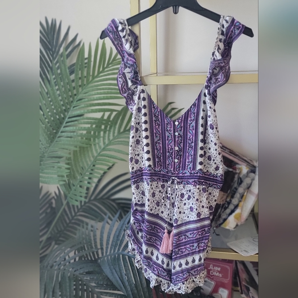Purple and White Floral Romper - Women's Size Medium